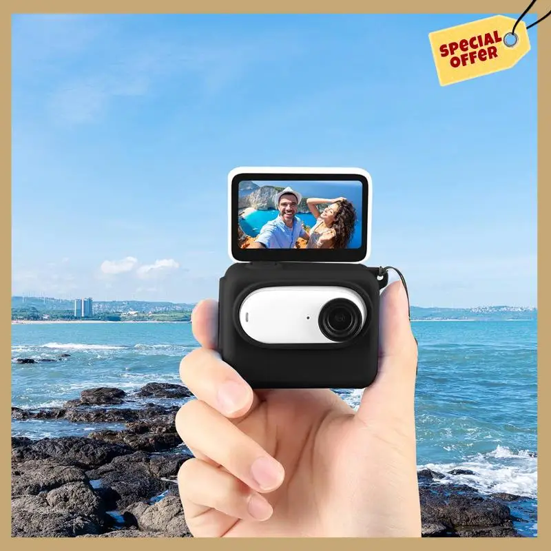 حافظة بطارية الكاميرا Shadowstone Insta360 Go3 مثبت الإبهام من السيليكون مع حافظة واقية بحبل متينة باللون الأسود