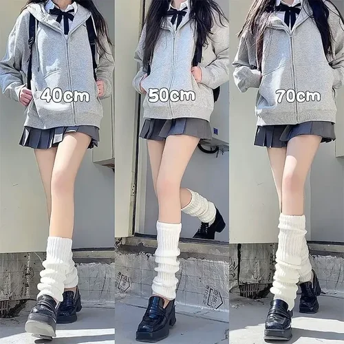 Imagen 2 del producto Calentadores de pierna de punto de lana Lolita, calcetines largos, medias de ganchillo, puños de bota, 40/50/70/75cm de longitud, blanco y negro