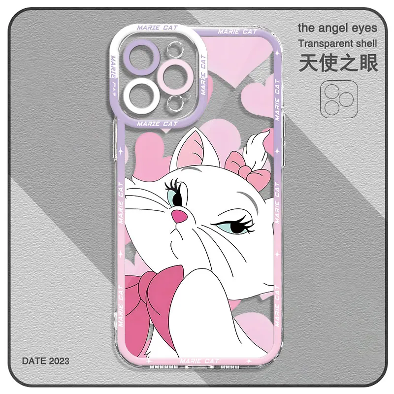 Clear Phone Case for iPhone 15 11 14 Pro Max 13 12 MINI XR X XS 8 7 6 6S Plus Funda Disney Marie Cat