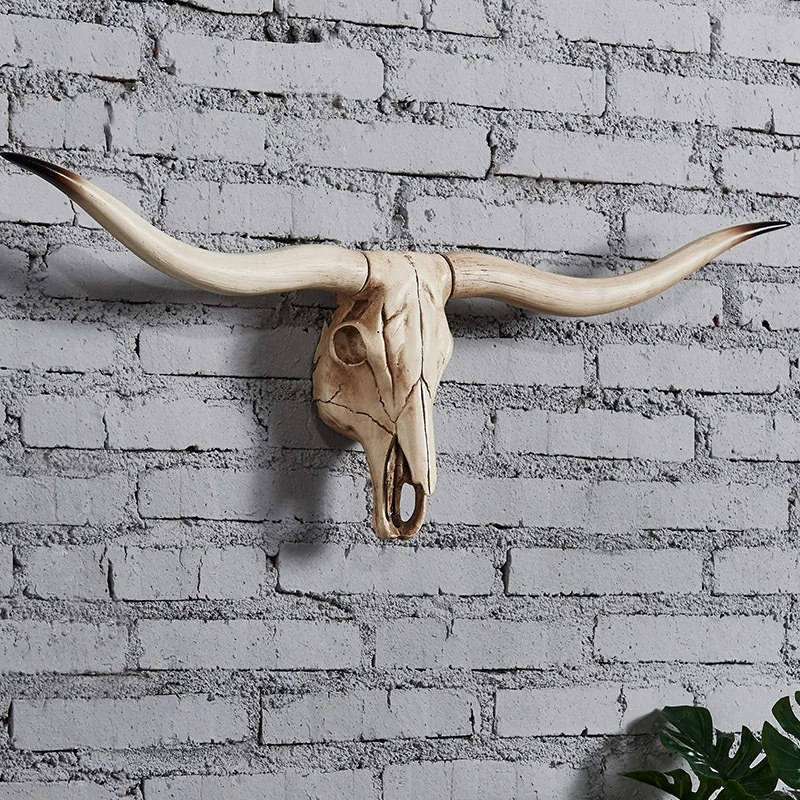 Deer Ziege Bull Kuh Schädel Kopf Wand Hängen Dekor 3D Tier Skulptur Figuren Handwerk Hörner für Home Halloween Dekoration