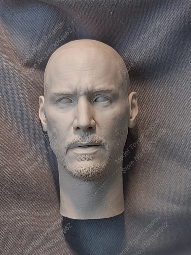 Unpainted 1/6 Men Soldier Killer Head Sculpt John Wick Keanu Reeves White Model Head Caring Fit 12inch Action Figure Body