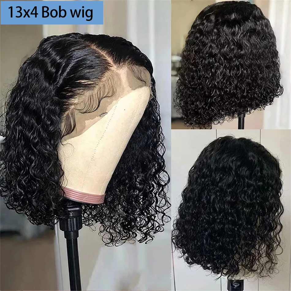 Deep Wave Human Hair Short BOB Wigs 13x4 Transparent Lace Wig PrePlucked Bleached Knots Remy Front Lace Wig For Women Lace Wigs