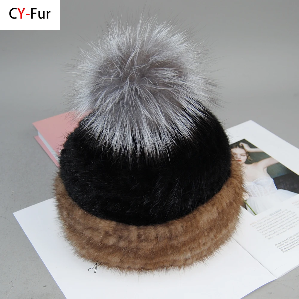 Luxury Fashion Cute Fur 100% Genuine Mink Fur Bomber Hat Women Winter Natural Mink Fur Hats Hand-sewn Warm Girl Real Fox Fur Cap