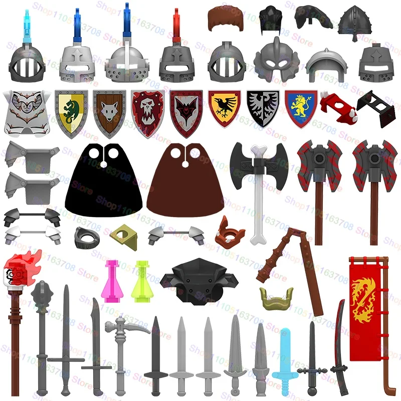Medieval Military Castle Orcs Soldier Figures Building Blocks Army Warrior Knight Shield Cloak Armor Bricks Toys N801-810