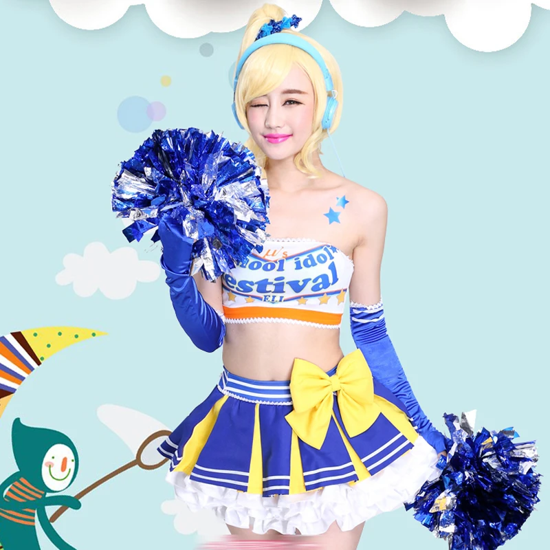 In Stock! Anime Lovelive μ's Cheerleader All Menber Uniform Ayase Eli dress Cosplay Costume Halloween Women Costume