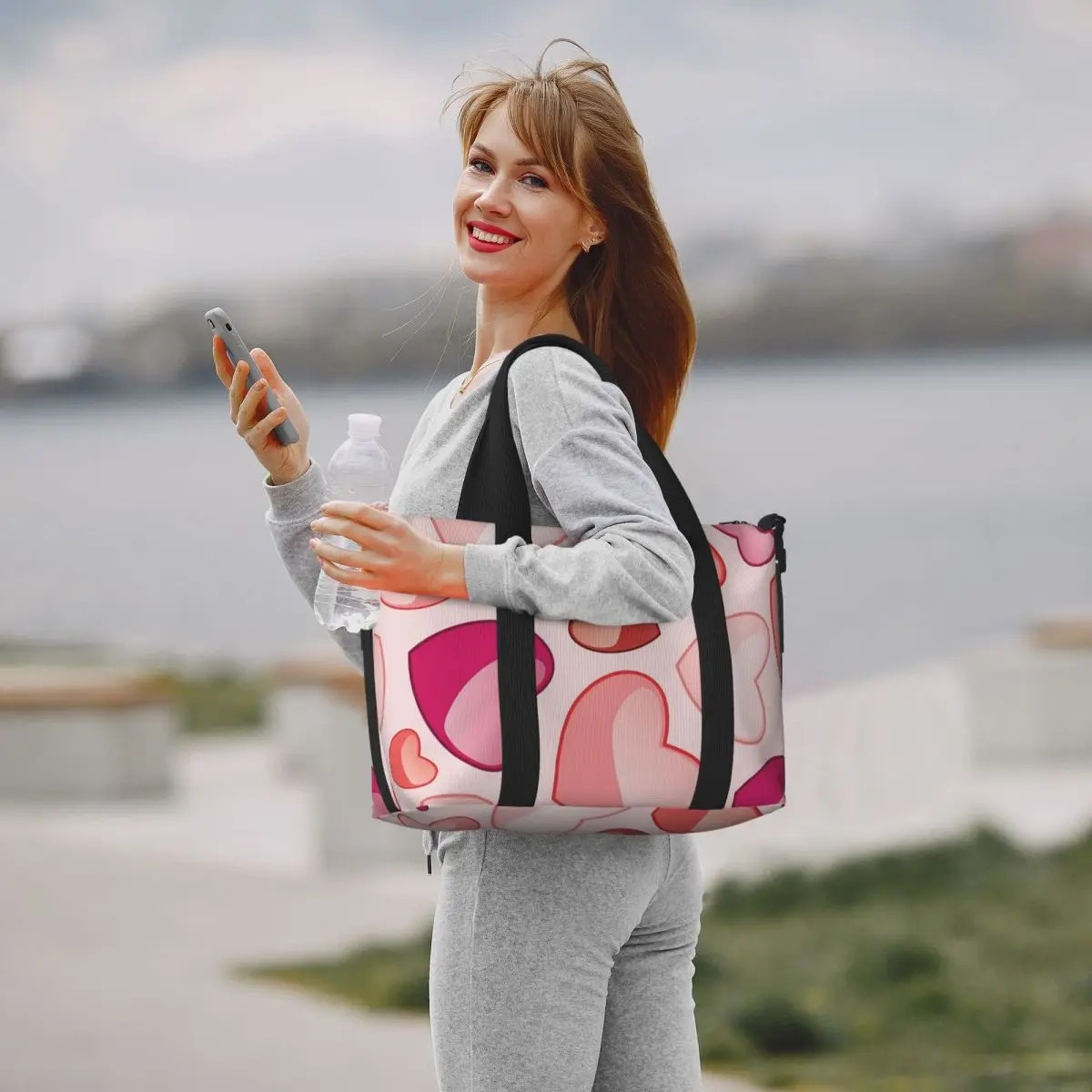 حقيبة سفر محمولة على شكل قلب وردي، حقيبة رياضية ذات سعة كبيرة، حقيبة حمل خفيفة الوزن على الأمتعة حقيبة مدرب حقيبة تخييم