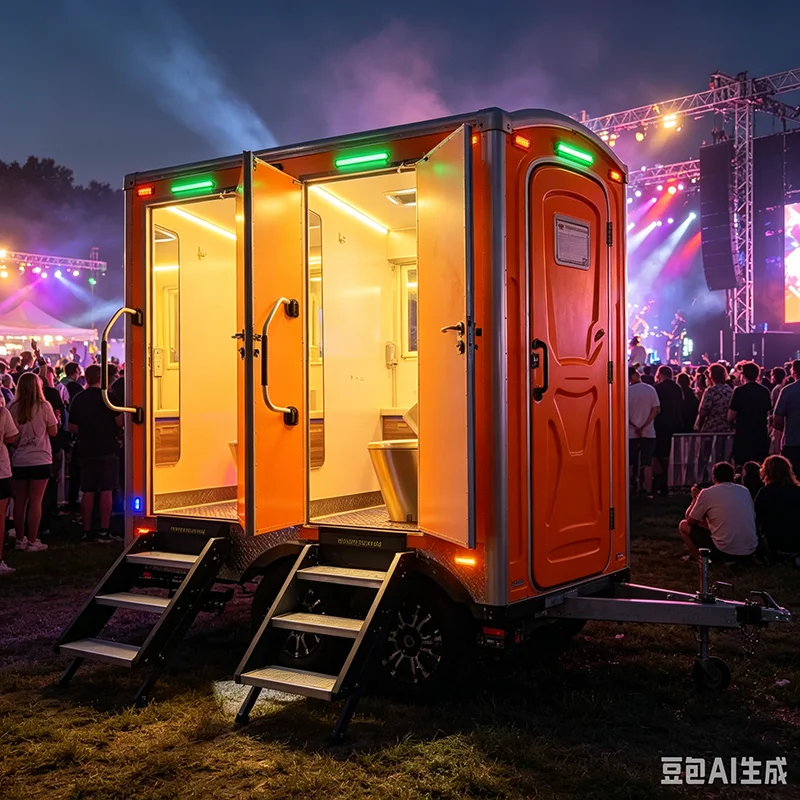 Mobile Toilet Trailer Prebuilt Outdoor Portable Restroom with Hand Sink for Party, Construction Site Temporary Public Occasions