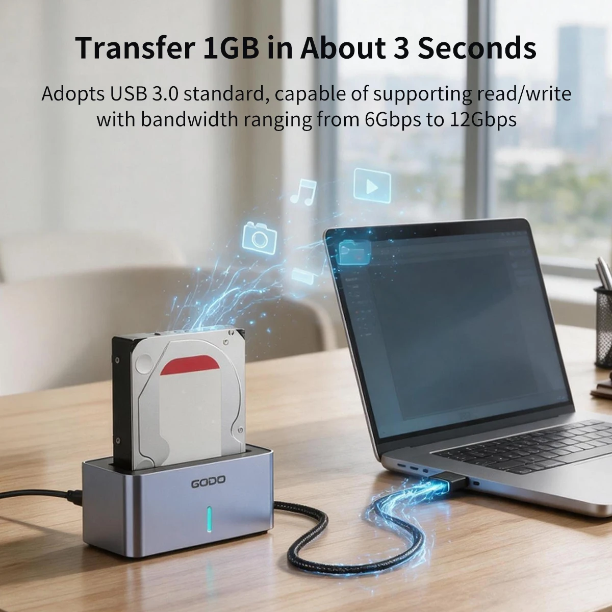 GODO Hard Drive Dock SAS USB 3.0 Adapter Support Up To 20TB Reader Converter Docking Station for 2.5/3.5 Inch SATA/SAS HDD SSD