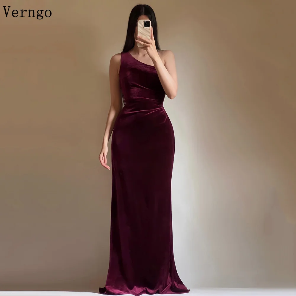 Verngo Burgundy Velevt Prom Gowns Strapless Mermaid Evening Dress Women Formal Simple Prom Party Dress Customized