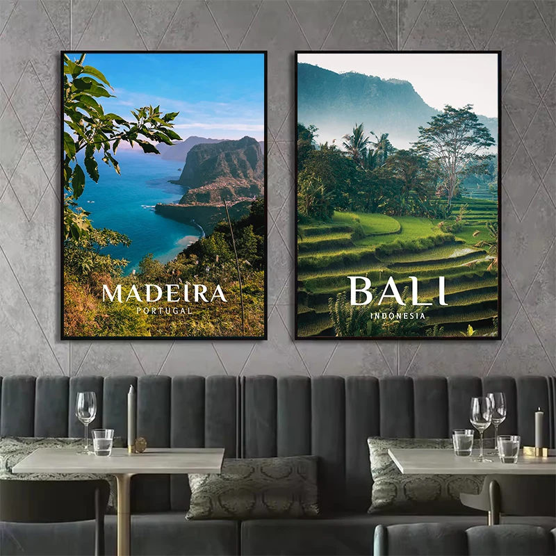 المدن السياحية العالمية الشهيرة المشارك يطبع لندن باريس بالي مدينة السفر الرسم على لوحات القماش الجدارية صورة ديكور غرفة المعيشة المنزلي