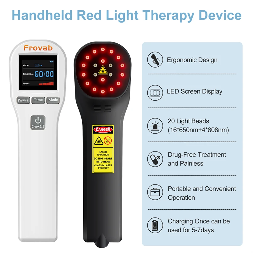 Máquina de terapia de luz roja, 650nm, 808nm, láser frío de mano para aliviar el dolor, acupuntura láser para cuerpo, espalda, cuello, masajeador de piernas