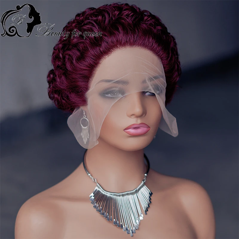 

Pixie Cut Wig High Quality 13x4x1 Lace Front Wig Kinky Curly Bob Brazilian Colored Human Hair Wig For Women Pre Plucked