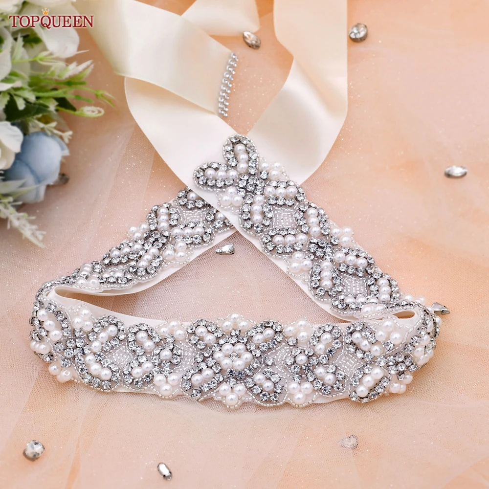 TOPQUEEN – ceinture de mariée S36 en perles de strass faites à la main, large, en diamant, accessoires de mariage pour femmes, robes de demoiselle d'honneur, ceinture de bal