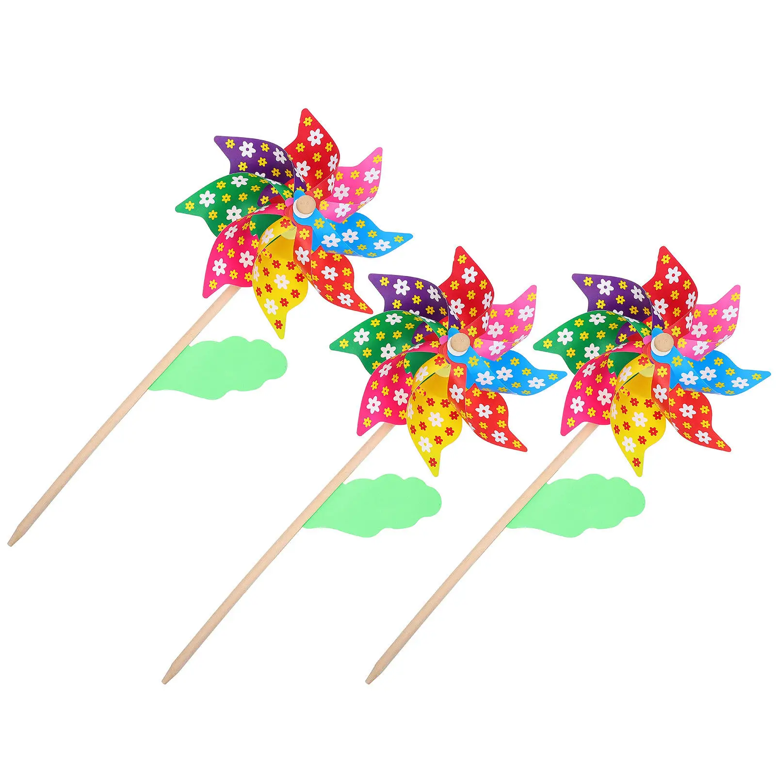 

3Pcs Wooden Pole Windmill Colorful Plum Blossom Pattern Easy Assemble Outdoor Garden Decor Lovely Pinwheels Kids Plaything