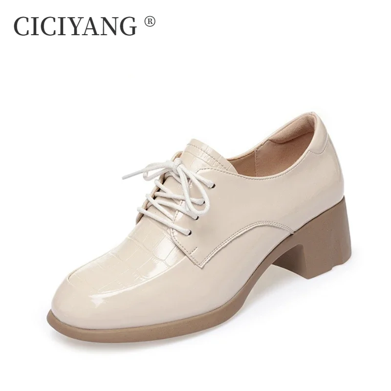 

CICIYANG женские лоферы на шнуровке, новинка весны 2024, модельные туфли в британском стиле на высоком каблуке, женские туфли-лодочки из лакированной кожи для танцев