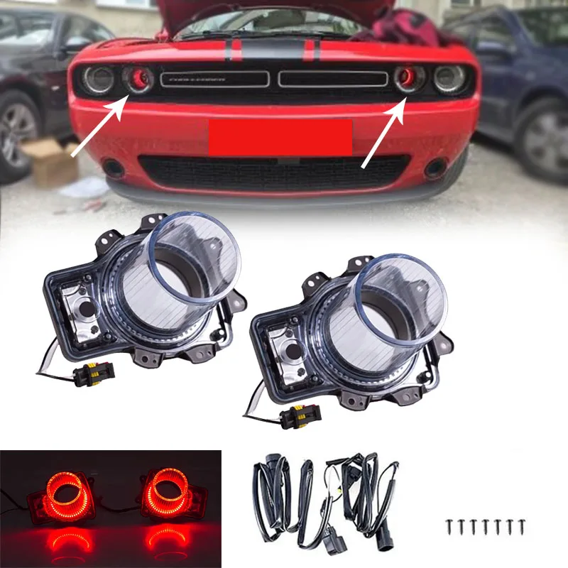2PCS Car LED White/red Headlight Bulbs Air Inserts Assembly LED Halo Headlight Inserts For Dodge Challenger 2015-2020