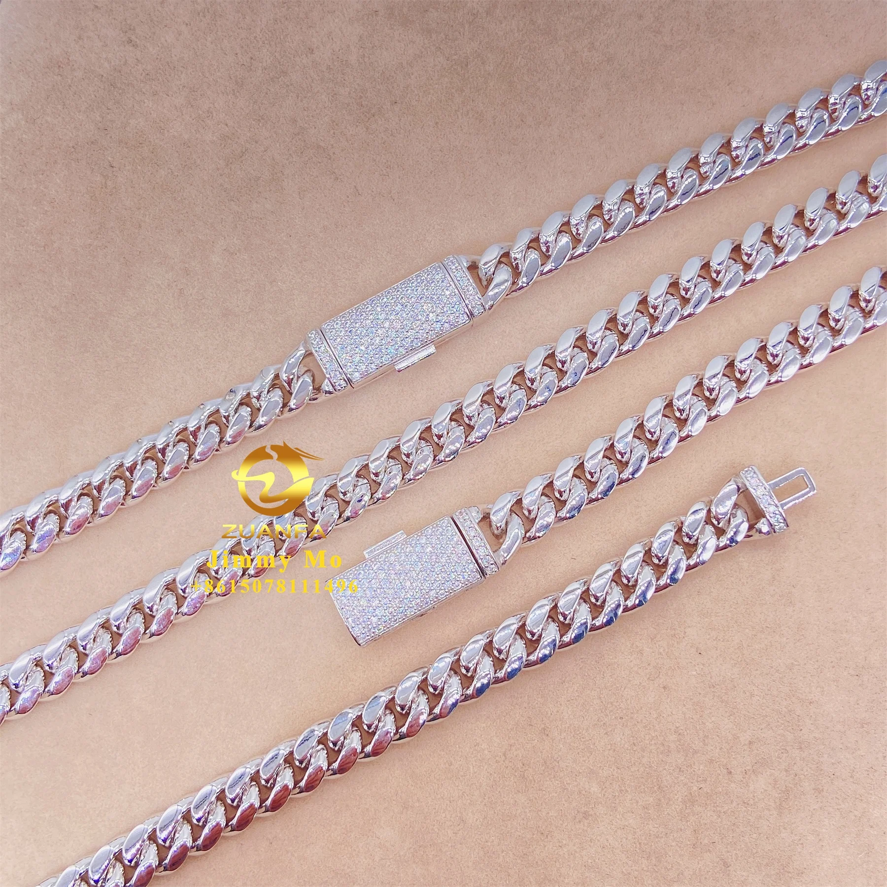 to Ready Ship 8mm 10mm 12mm 14mm 18mm Iced Out Hip Hop Moissanite Diamond 316L Stainless Steel Gold Plated Cuban Link Chain..