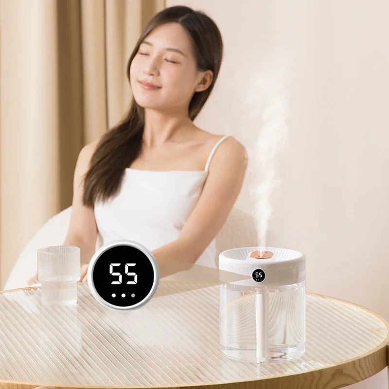 2L Double Spray Humidifier Atomizer Usb Large Capacity Home Mute Bedroom Office Night Light Digital Display Humidifier