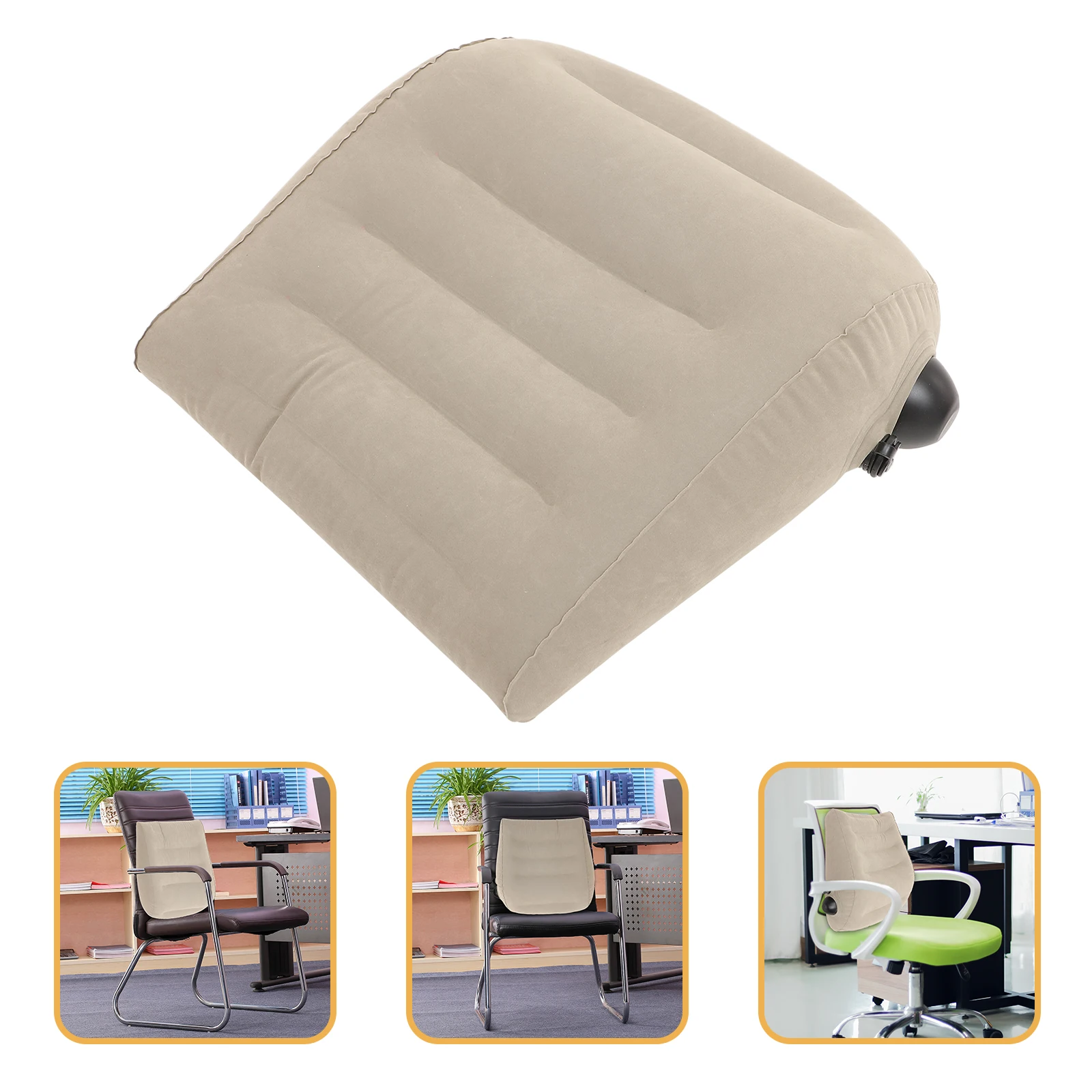 

1pc Inflatable Waist Office Chair Back Cushion Pressure Relief Ergonomic Pillow Storage Bag Light Grey Travel Nap