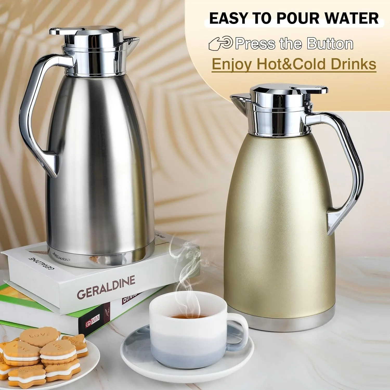 Large Capacity 1.8 Liter 304 Stainless Steel Vacuum Flask Insulated Teapot Coffee Kettle Jug Handle Travel Kettle Thermos Bottle