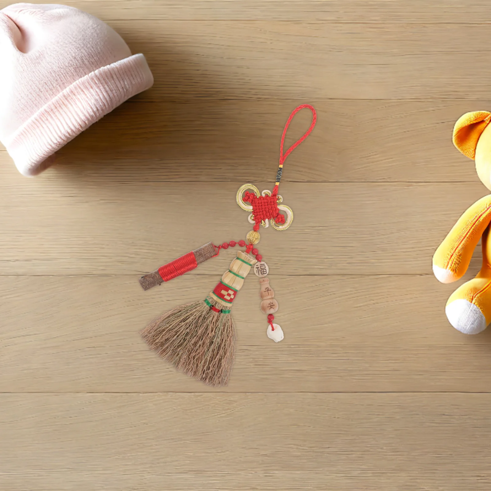 

Crib Small Broom Pendant Bedside Feng Shui Lucky Broom Charm Soft Bristle Newborn Protection Chinese Knot Amulet