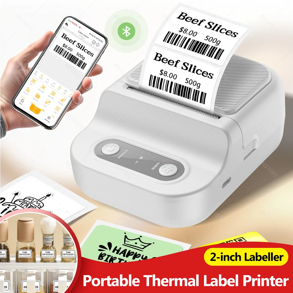 

Термопринтер этикеток, ширина 30-50 мм, портативный бесчернильный принтер для печати этикеток Bluetooth, с наклейкой, как Niimbot B21 B1