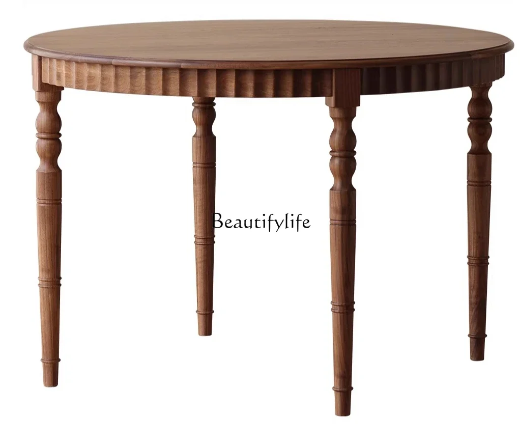 

FG52North American black walnut round table French retro solid wood American dining table small apartment log