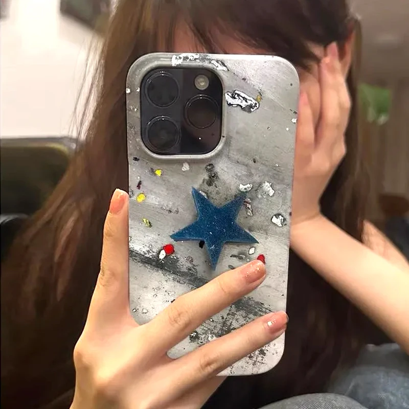 Punk Distressed Star Phone Case for IPhone 15 14 11 12 13 Pro Max Korean Geometric Vintage Phone Case for IPhone XR XS MAX