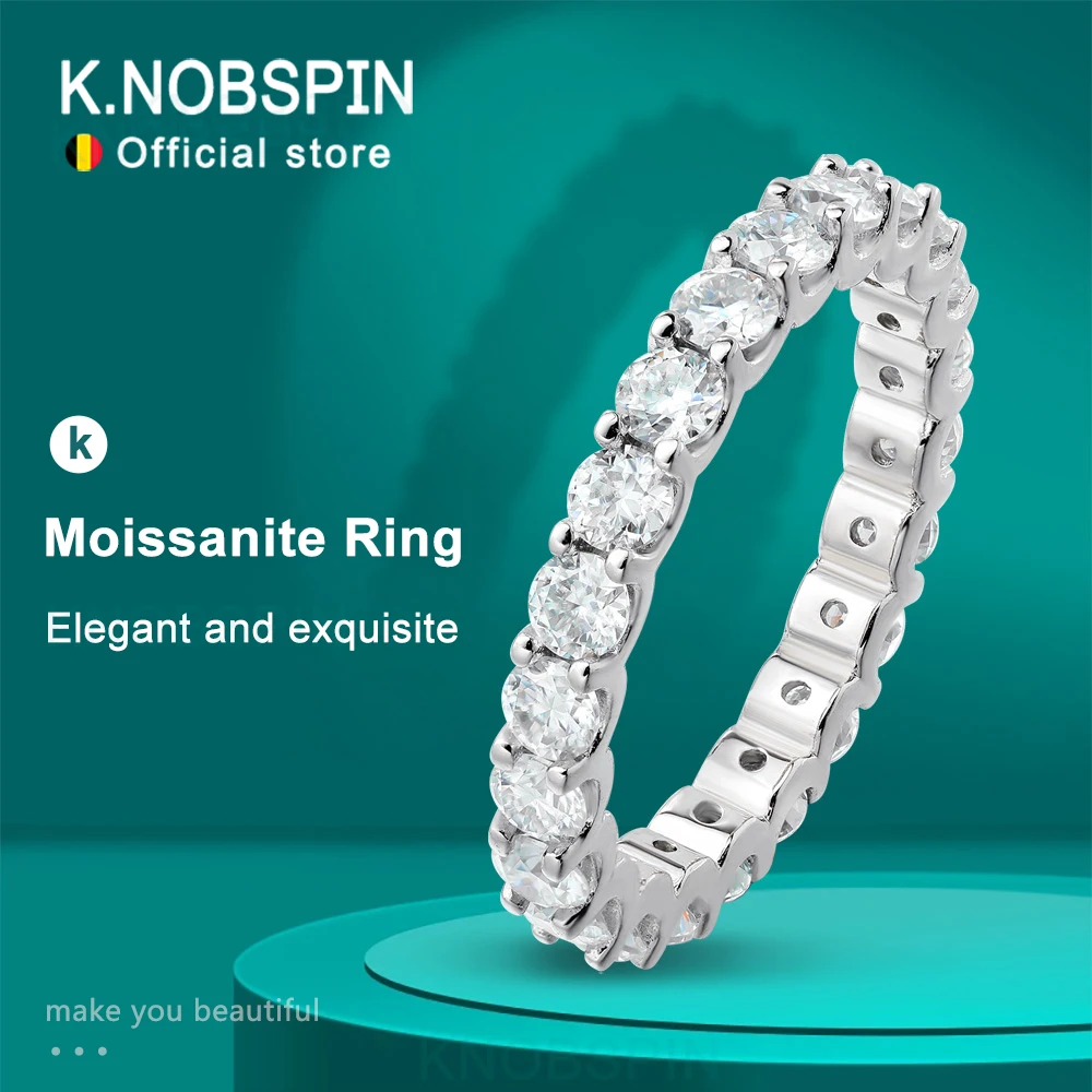 KNOBSPIN D VVS1 All Moissanite Rings for Women Man Engagement Wedding Eternity Band with GRA S925 Silver Plated 18k Gold Ring