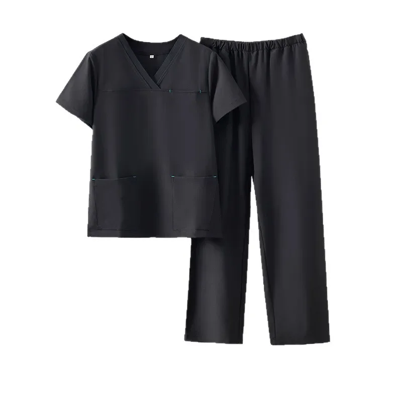 Elastic Ice Silk Quick-drying Workwear Set for Professionals Women's Summer Short-sleeve Black Scrub Suit