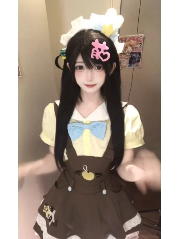 صيف جديد فتاة حلوة الزي دمية طوق عقدة أعلى الدب طباعة وزرة منتفخ تنورة قطعتين مجموعة ort Sve ort... #5