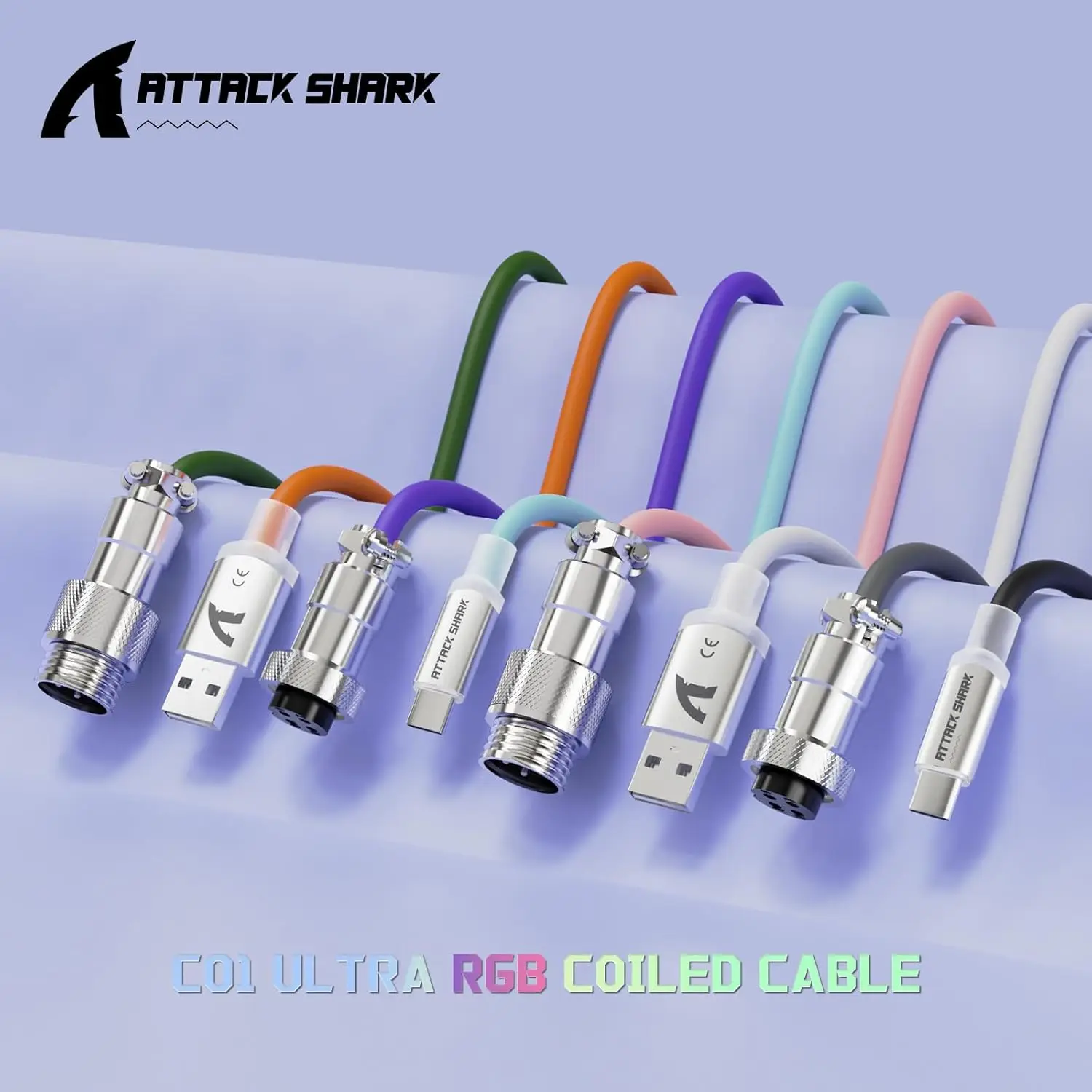 

MAMBASNAKE x ATTACK SHARK C01 ULTRA Спиральный кабель USB C с двойным рукавом и разъемом RGB-подсветки