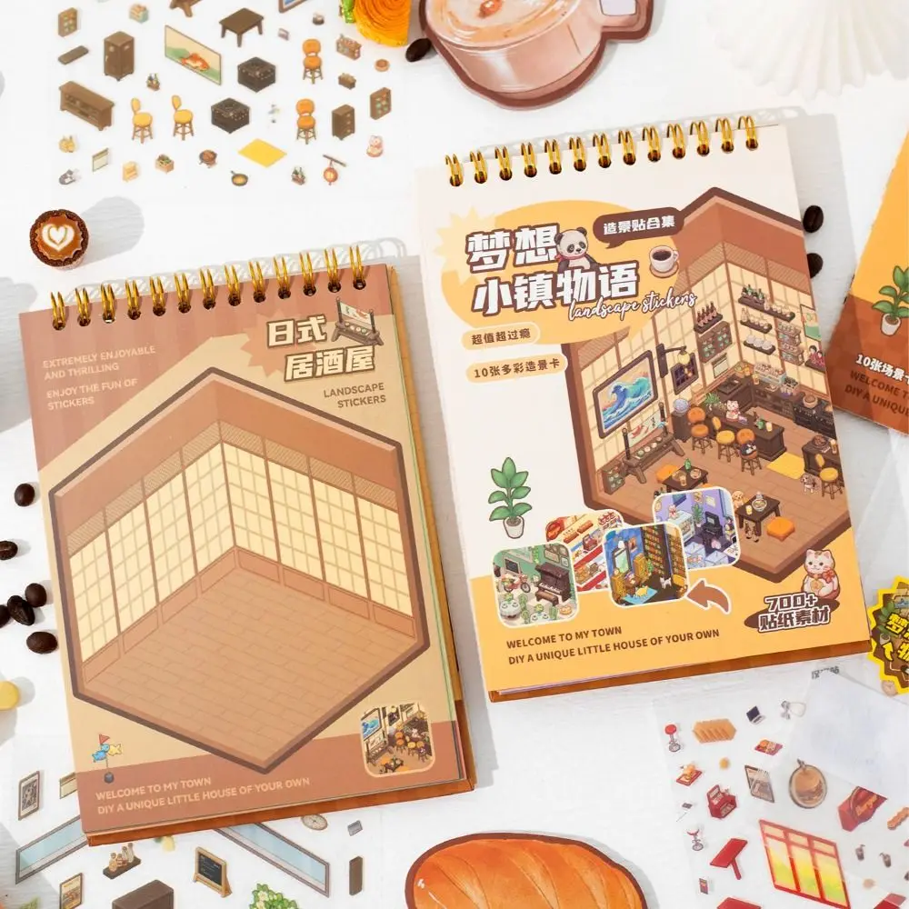 10 pezzi nuovo libro di adesivi paesaggistici 10in1 impilabili visivi fai da te collezione di scene in miniatura adesivi paesaggistici regali per bambini
