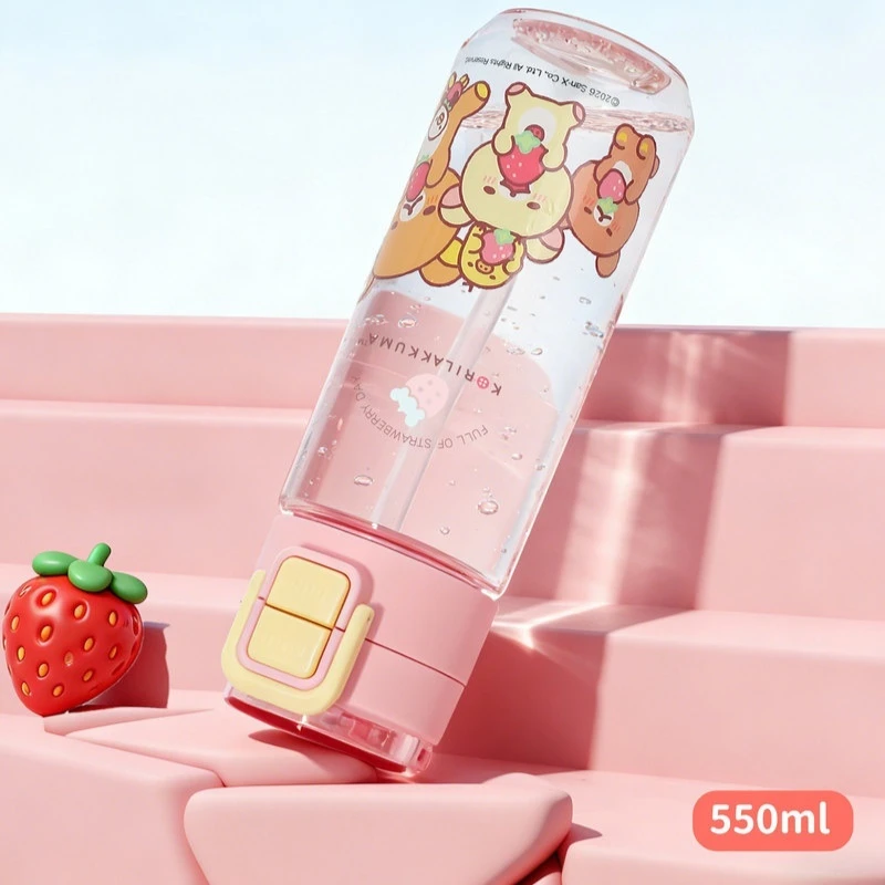 Rilakkuma Water Bottle Portable Dual Drink Straw Cup Leakproof Cute Drinking Mug For Summer Outdoor Travel Cup