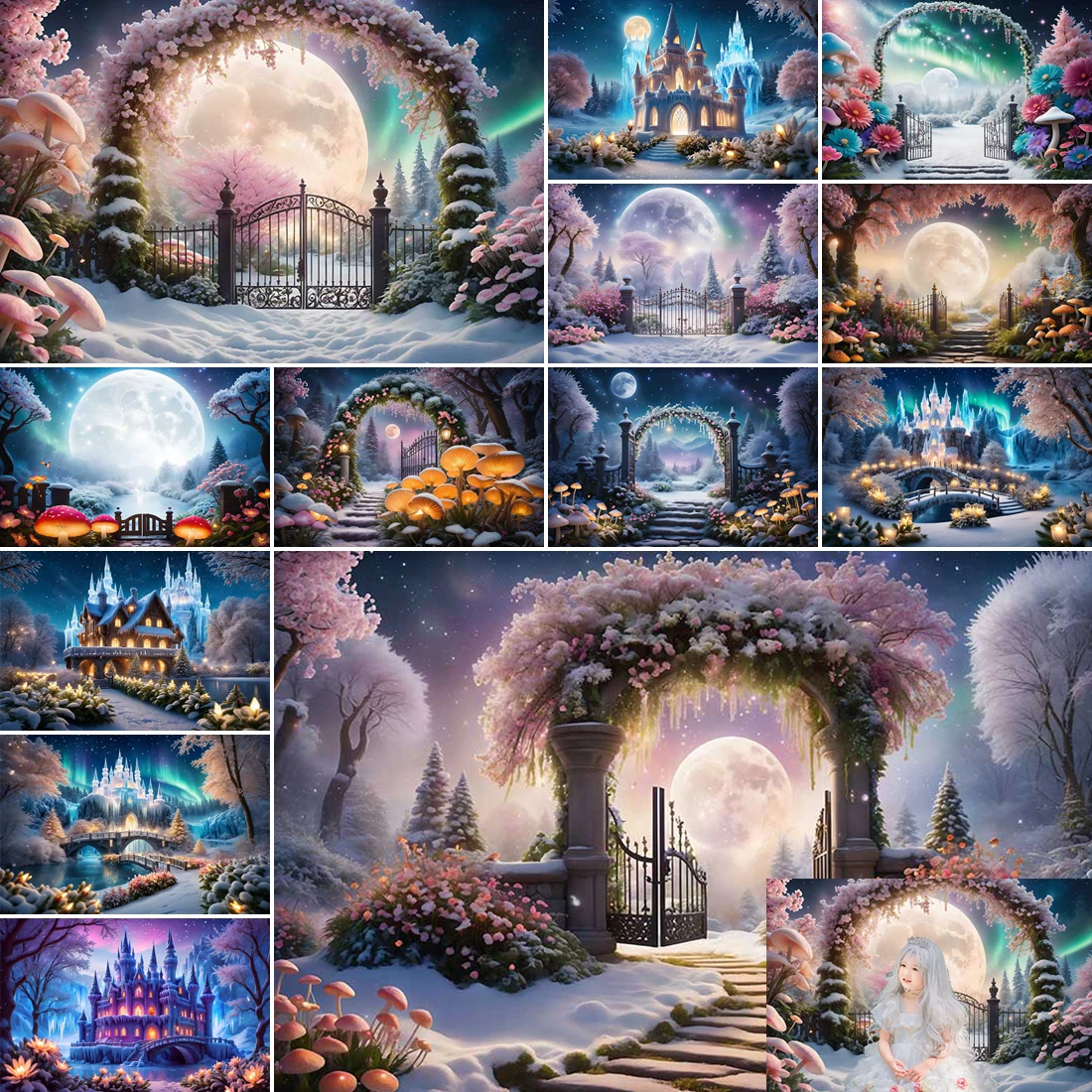 

MOON.QG Cake Smash Snow Fairy Castle Backdrop Frozen Baby Girls Princess Birthday Photography Background Fantasy Birthday