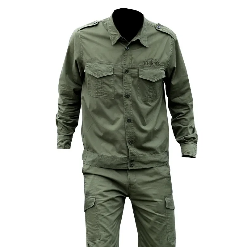 Summer Thin Pure Cotton Work Clothes Suit Men's Camouflage Military Green Auto Repair Welder Labor Protection Clothing