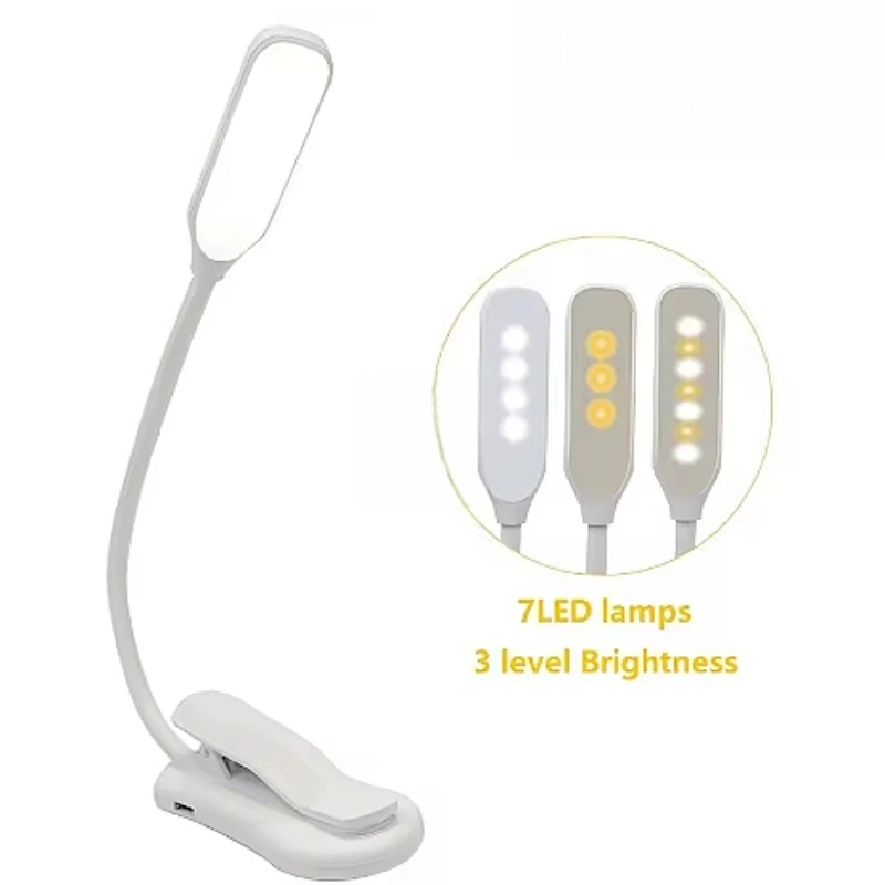 

USB Rechargeable Clip-On Book Light 3 Color Book Lamp Adjustable Brightness Reading Lamp for Kids Sleep Aid Lights for Kindle