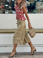 Krisstarsgirls Summer Woman Wide Leg Capris Pants with Pockets 2025 New Trendy Cotton Clothes Loose Cropped Cargo Pants Female - Image 5