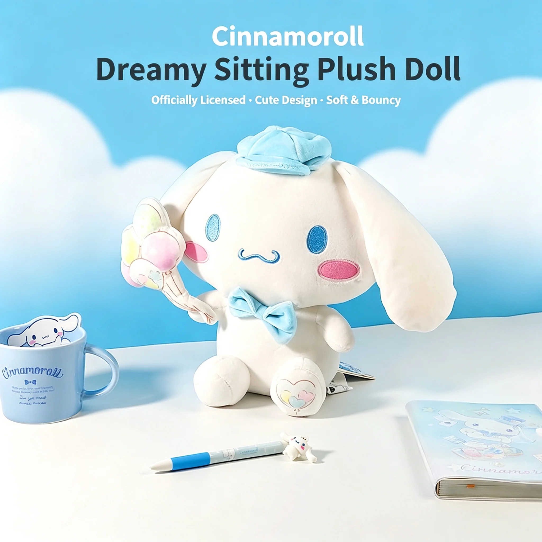 Genuine Cinnamoroll Pompompurin Dreamy Sitting Posture Plush Doll Cute Soft Stuffed Toy Kawaii Cartoon Figure Birthday