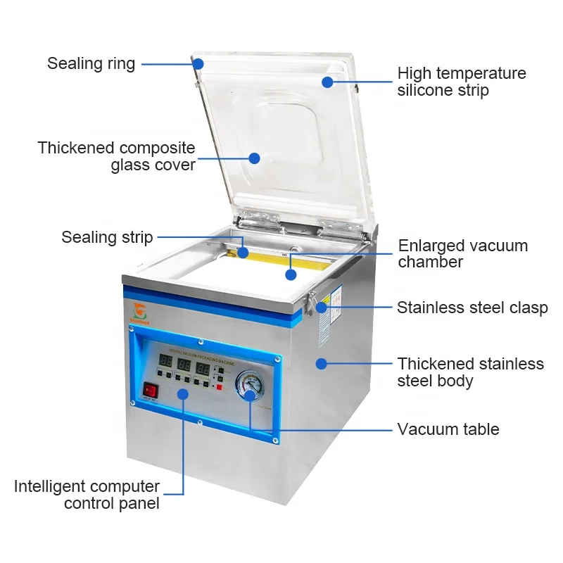 DZ-260 Hot Selling Customized Commercial Automatic Single Chamber Sealer Fruit Food Meat Beaf Seafood Vacuum Packaging Machine
