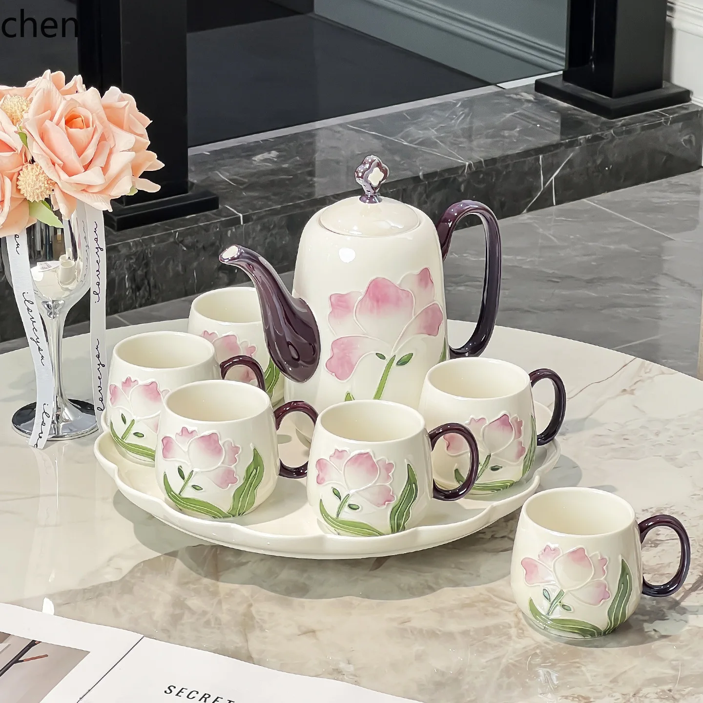 Zml ceramic tea set - home use, includes teapot and cups, perfect housewarming gift for seniors