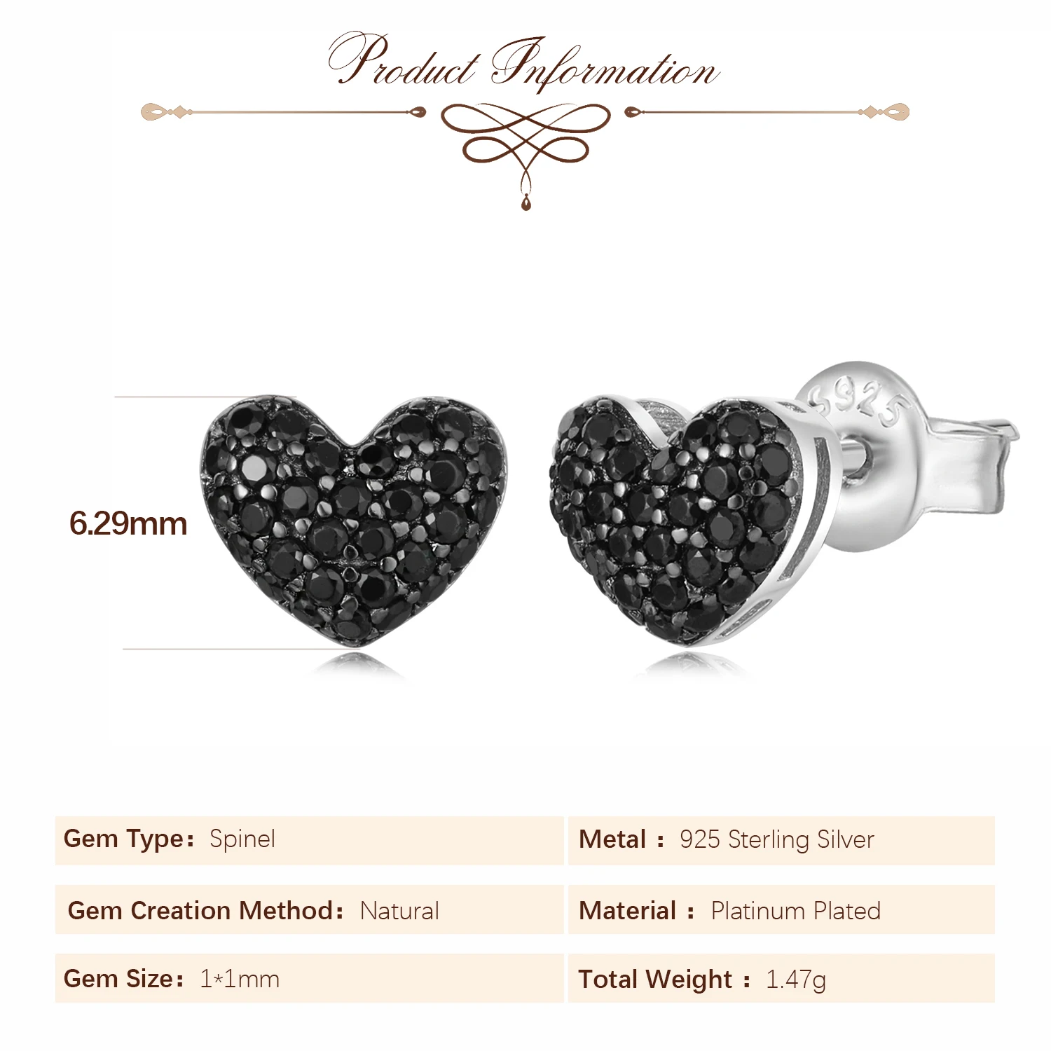 Potiy-pendientes de tuerca de espinela negra Natural para mujer, de Plata de Ley 925, joyería diaria para fiesta y boda, regalo del Día de San Valentín