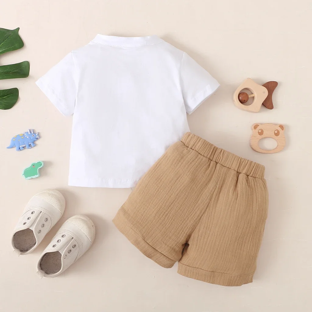 2PCS Summer Infant Baby Boy Clothes Set White Short Sleeves T-shirt+Shorts Fashiona Daily Clothing for Toddler Boy 0-2 Years