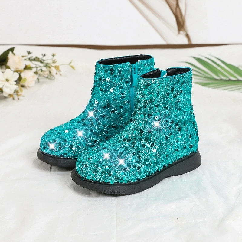 

Весенние блестящие ботинки с блестками для девочек, осенне-зимние блестящие ботильоны принцессы для вечернего платья, детский подарок, детская обувь