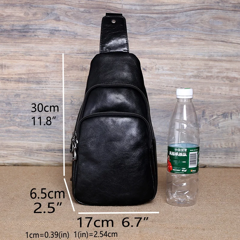 New Men\'s Chest Bag Leather Crossbody Bag Head Layer Cowhide Shoulder Bag Male Backpack Student Mobile Phone Bag