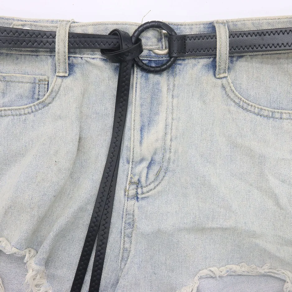 

Новый двойной кожаный ремень ручной работы с круглой пряжкой, тонкий кожаный ремень, поясной ремень, веревка, джинсовая юбка, ремень для женщин 2025