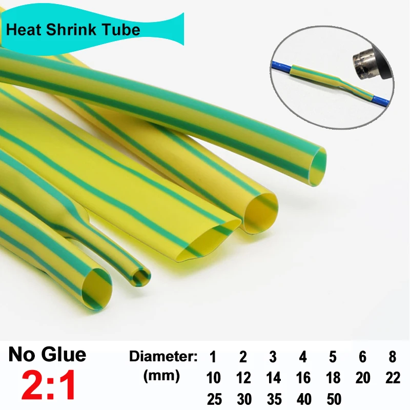 

1/5/10M Yellow Green 2:1 Heat Shrink Tube Dia. 1mm~50mm Wire Repair DIY Thermoresistant Tube Heat-shrinkable Sleeve Shrink Wrap