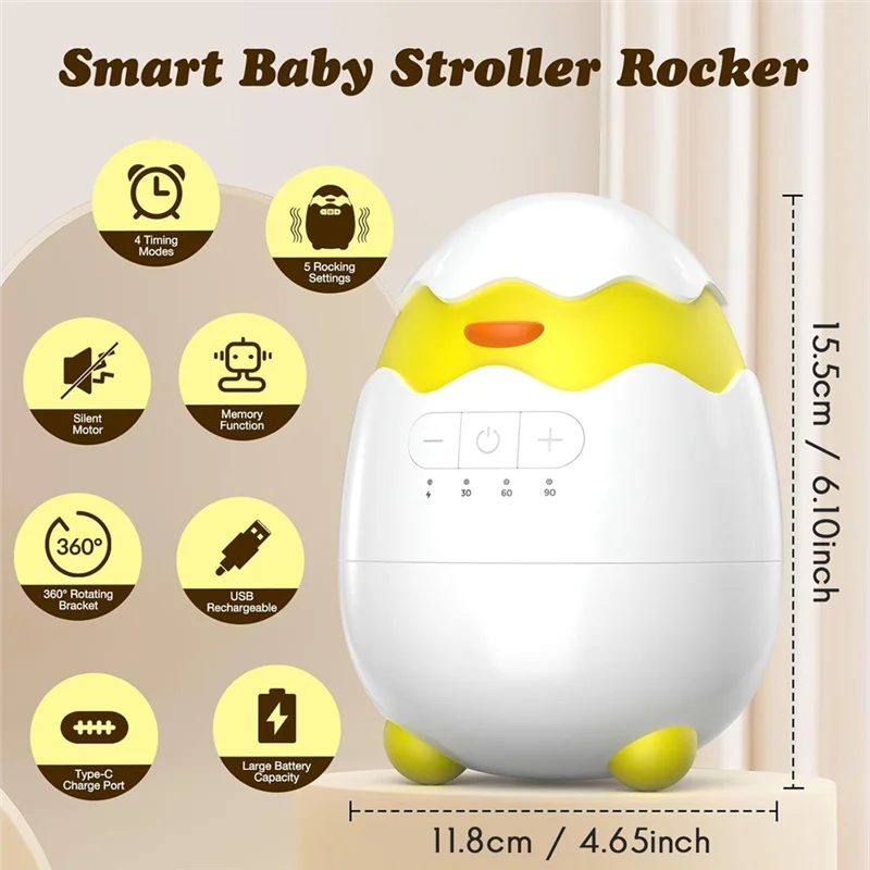 ABBP-Rechargeable Baby Rocker For Strollers,5 Vibration Speeds & 4 Timer Modes, Portable Bouncer With Memory Function