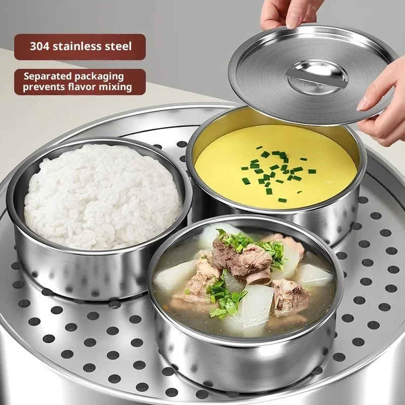 Stainless Steel Steaming Bowl with Lid High Temperature Resistant for Egg Pudding Baby Food Home Cooking Pot