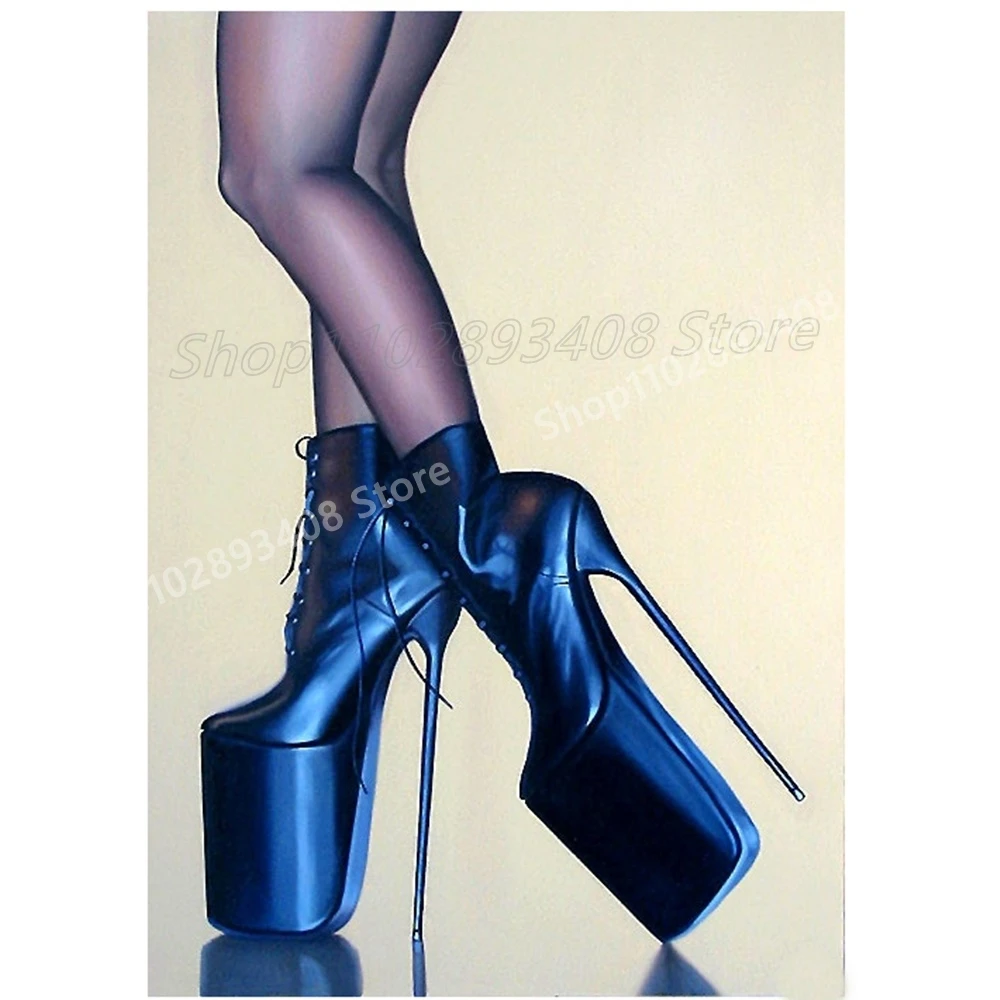 

Sexy Black Cross Tied Mid Calf Boots Extreme Platform Stiletto High Heel Hot Girls Women Shoes 2025 Spring Zapatos Para Mujere